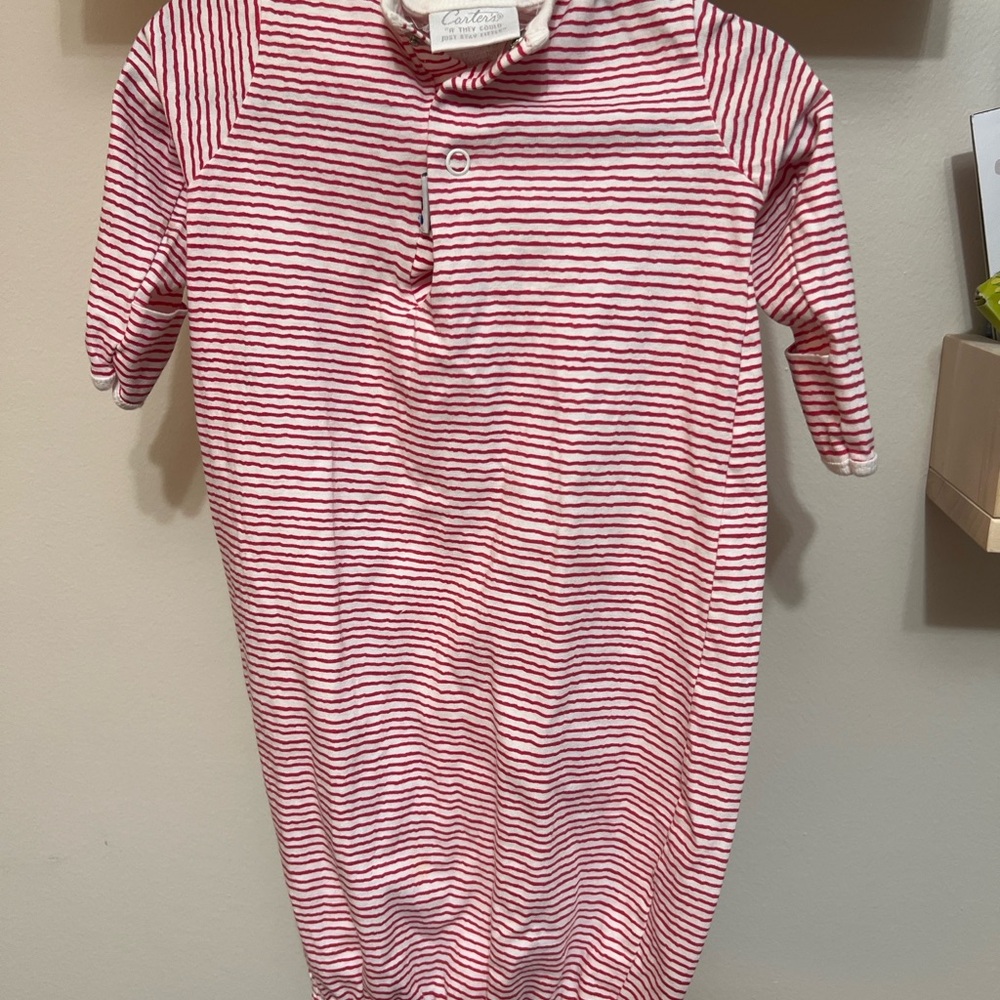 Vintage Carter’s Baby Romper Red White Stripe Long Sleeve 80s